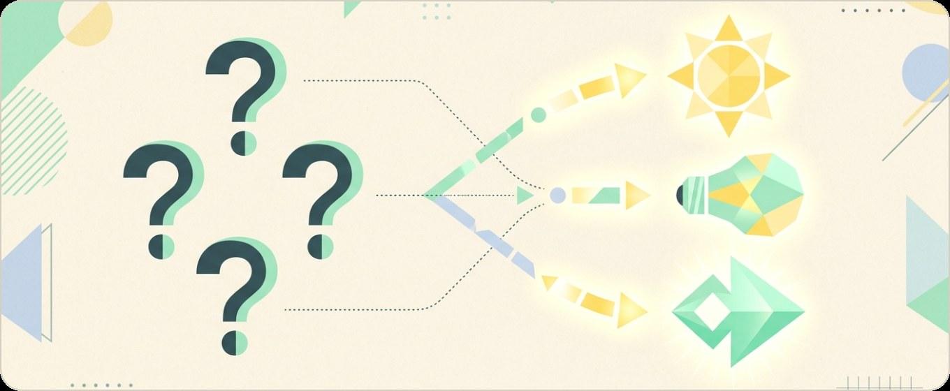 Illustration of three question marks transforming into service solutions